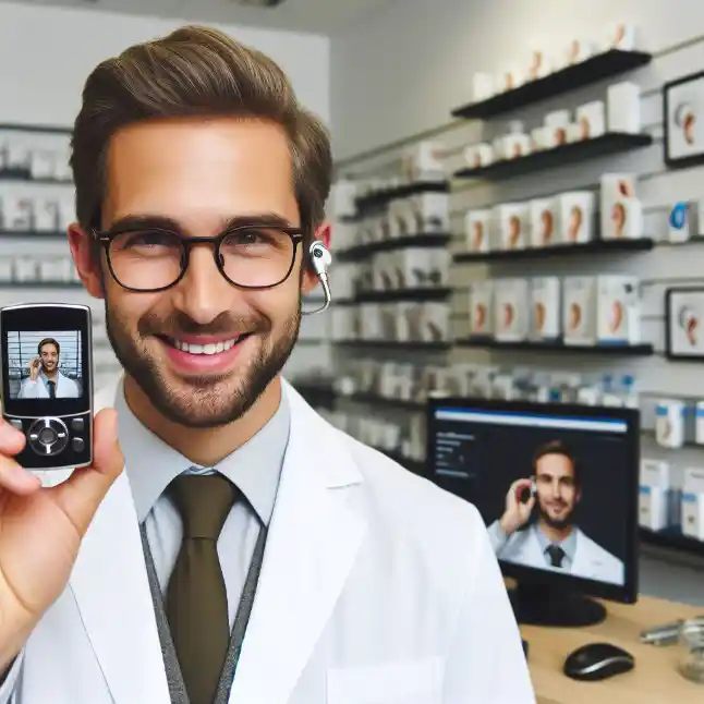 Ein Hörakustiker mit Smartphone